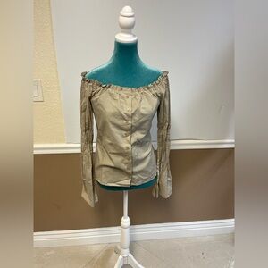 United‎ Colors of Benetton Off-Shoulder Blouse Women’s Size M Beige Button Front